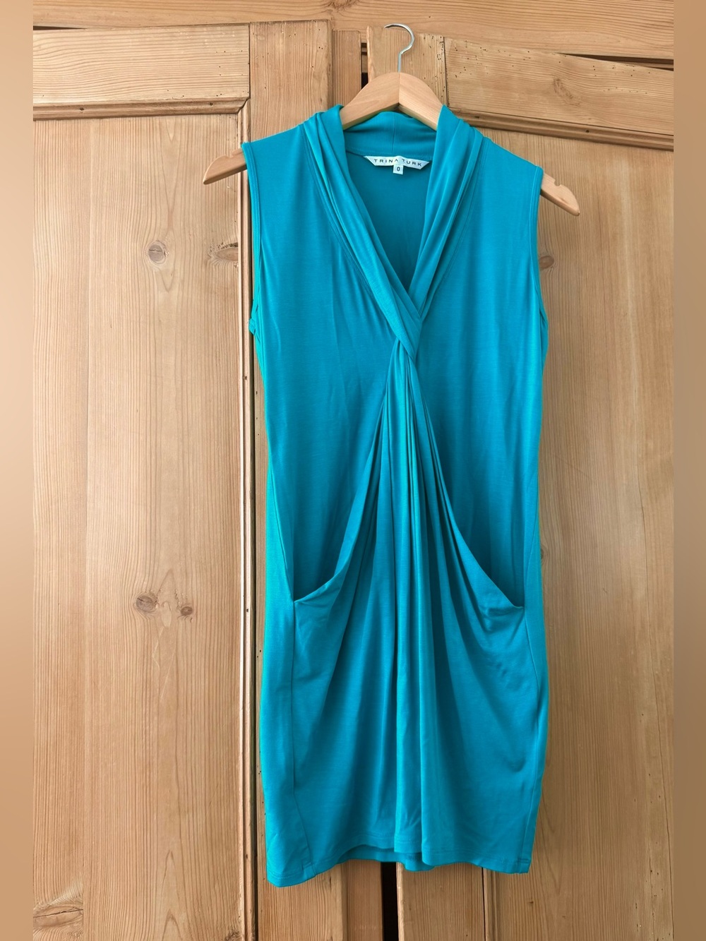 Trina Turk Twist Sleeveless Drape Front Mini Dress Tunic Pockets